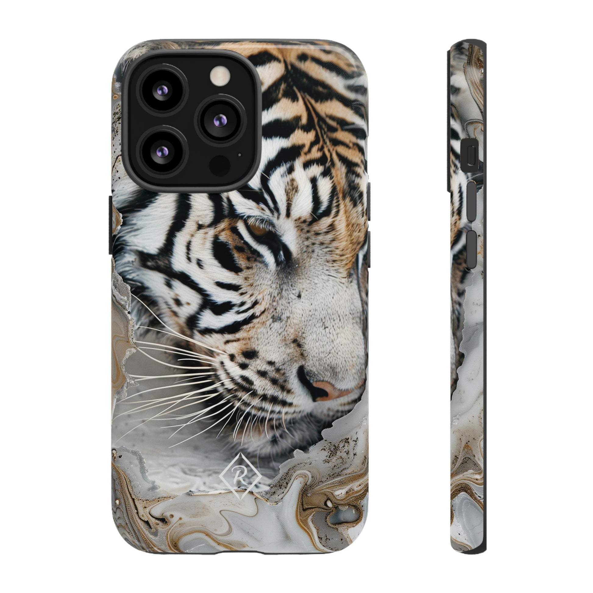 Tiger infused in marble, available for iPhone, Samsung and Google Pixel - Roxique